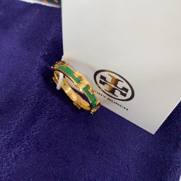 Tory Burch Jewelry - Tory Burch Kira 18k plated stackble emerald green ring